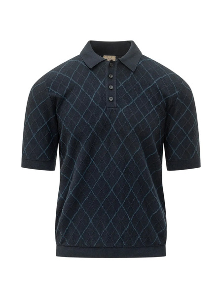  Rakki Diamond-pattern Intarsia Polo Shirt - Blue 