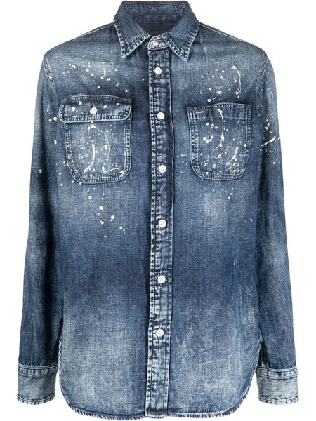  Ralph Lauren Collection Paint-splatter Denim Shirt - Blue 