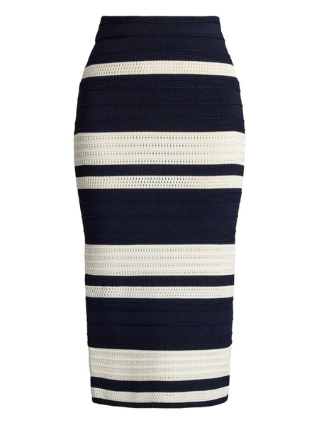  Ralph Lauren Collection Striped Textured Ferris Skirt - Blue 