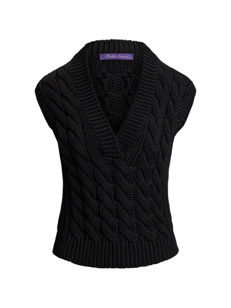  Ralph Lauren Collection V-neck Cable-knit Top - Black 
