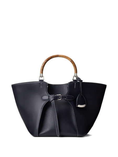  Ralph Lauren Collection Wood-handle Leather Tote Bag - Blue 