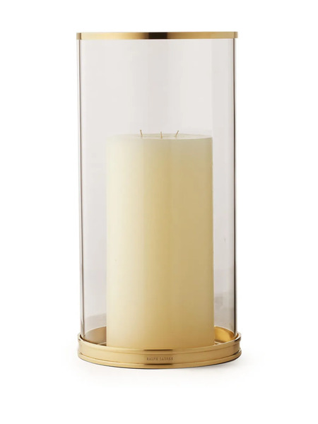  Ralph Lauren Home Modern Hurricane Glass Candleholder - Gold 
