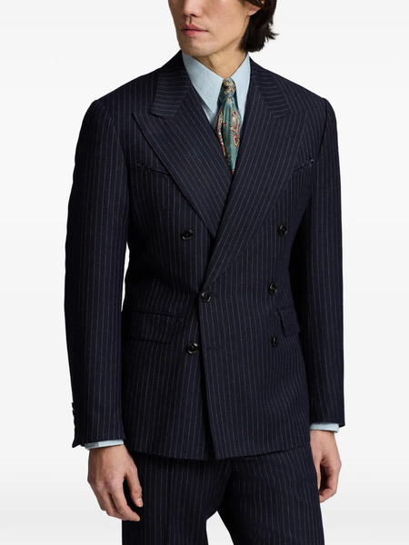  Ralph Lauren Rrl Striped-pattern Double-breasted Suit - Blue 