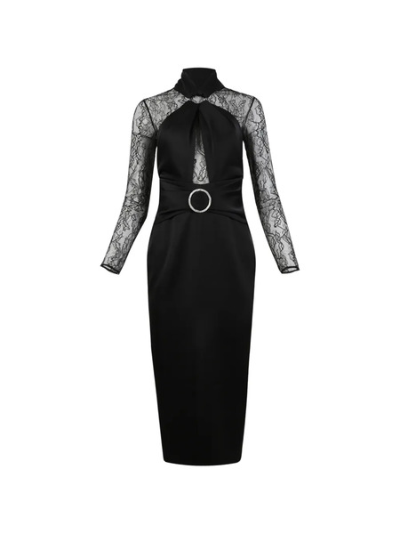  Rasario Draped Midi Dress - Black 