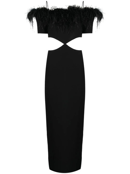  Rasario Feather-trim Off-shoulder Dress - Black 