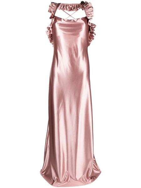  Rayane Bacha Iris Satin Ruffled Maxi Dress - Pink 