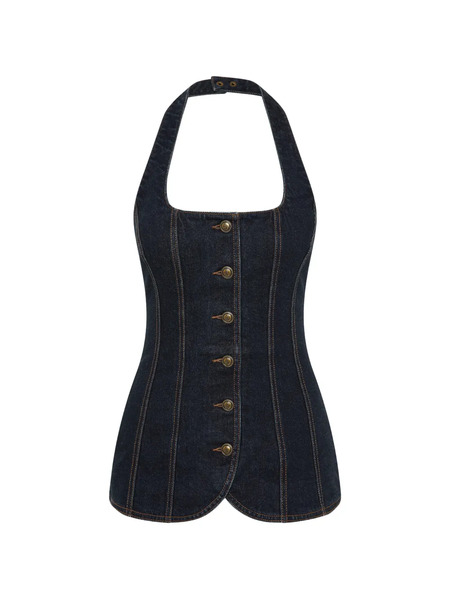  Rebecca Vallance Button Halterneck Top - Blue 
