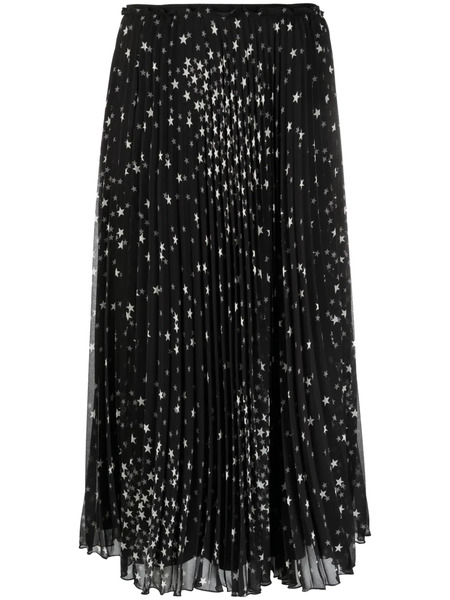  Red Valentino Cosmostar-print Pleated Midi Skirt - Black 
