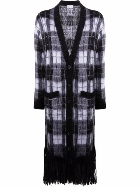  Red Valentino Fringed Check-print Cardigan - Black 