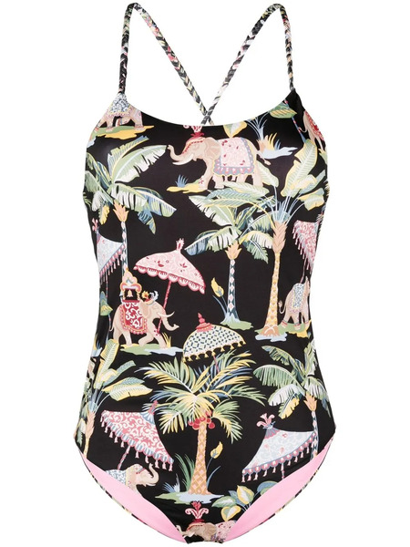 Red Valentino Jungle-print Tie-fastened Swimsuit - Black 