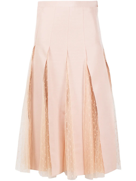  Red Valentino Pleated Lace Midi Skirt - Neutrals 