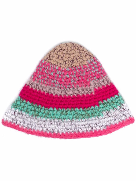  Red Valentino Stripe-pattern Crochet Hat - Pink 