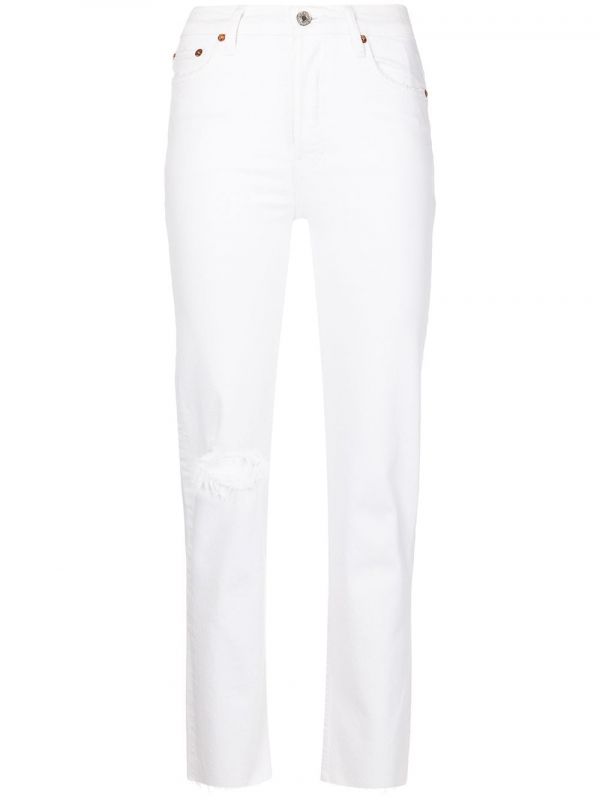  Re/done Distressed Straight-leg Jeans - White 