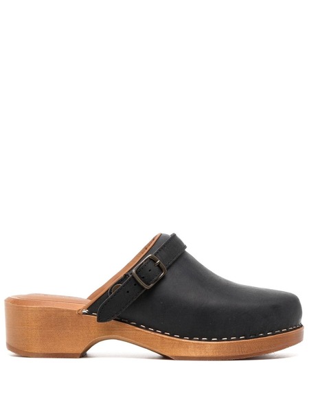  Re/done Wooden-platform Leather Clogs - Black 