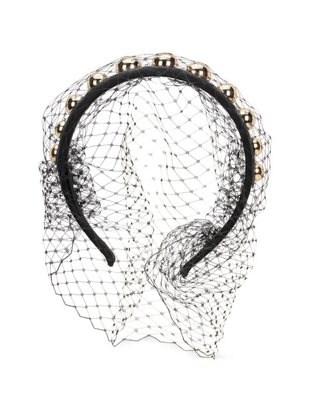 Red(v) Beaded Veil Headband - Black 