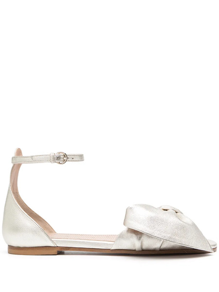  Red(v) Bow-detail Metallic Leather Sandals - Gold 