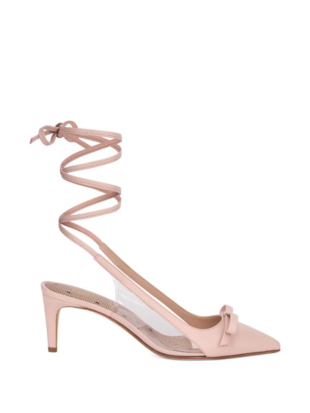  Red(v) Bow-detail Tie-up Pumps - Pink 