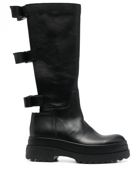  Red(v) Bow-embellished Knee-high Boots - Black 