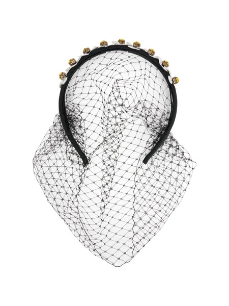  Red(v) Floral Net Hairband - Black 