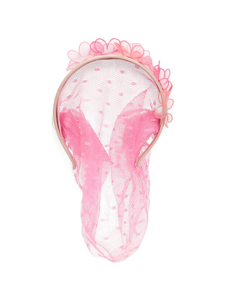  Red(v) Floral Net Veil Headband - Pink 