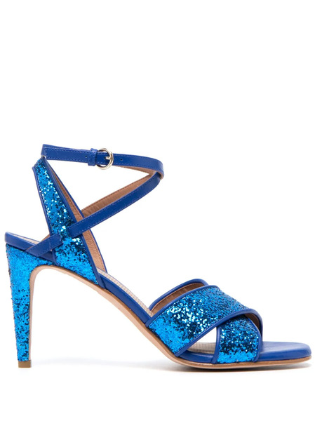  Red(v) 95mm Crossover-strap Leather Sandals - Blue 