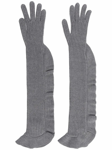  Red(v) Ribbed Knitted Gloves - Grey 