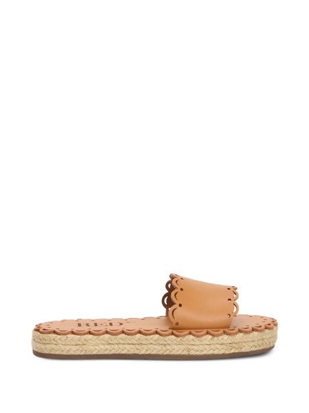  Red(v) Scalloped Slide Sandals - Brown 