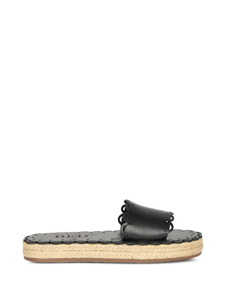  Red(v) Scalloped-trim Sandals - Black 