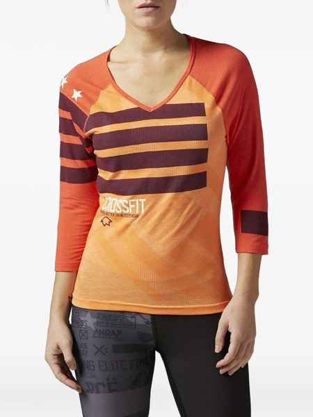  Reebok Striped V-neck T-shirt - Orange 