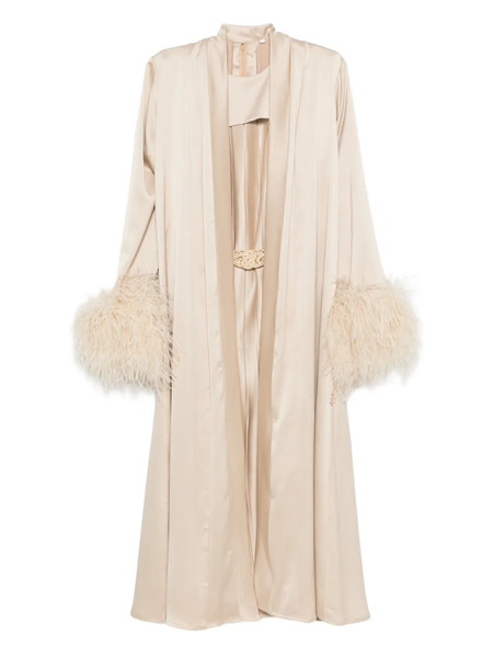  Reem Al Dhaheri Pleated Dress And Feather Coat Set - Neutrals 