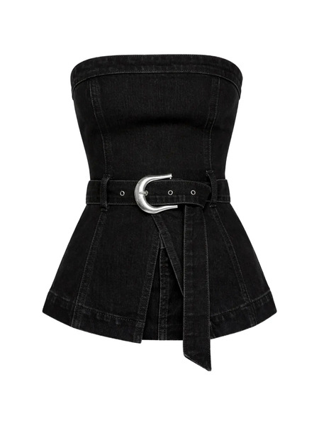  Reformation Collins Belted Denim Top - Black 