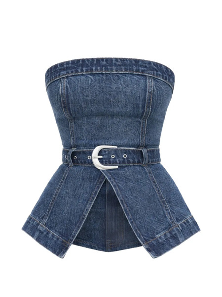  Reformation Collins Belted Denim Top - Blue 