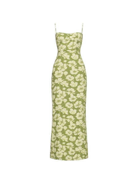  Reformation Floral-print Front-slit Midi Dress - Green 