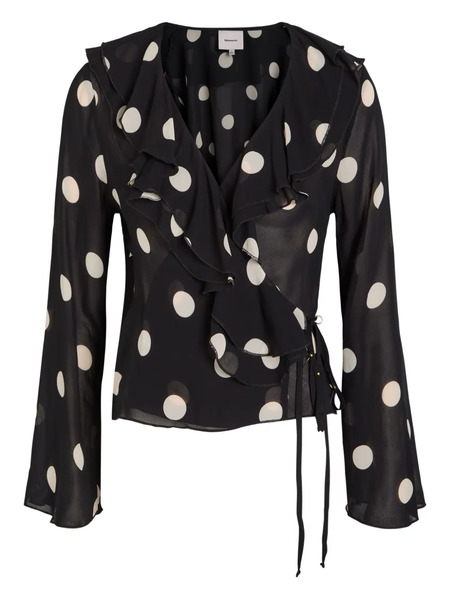  Reformation Kilah Ruffled Polka-dot Top - Black 