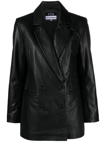  Reformation Veda Dalia Leather Blazer - Black 