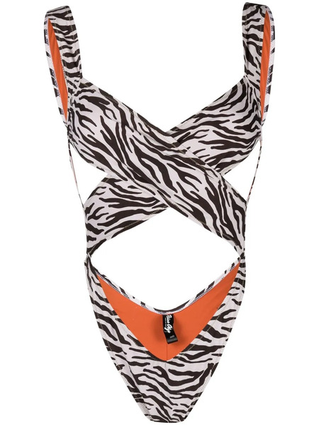  Reina Olga Leopard-print Crossover One-piece - Neutrals 