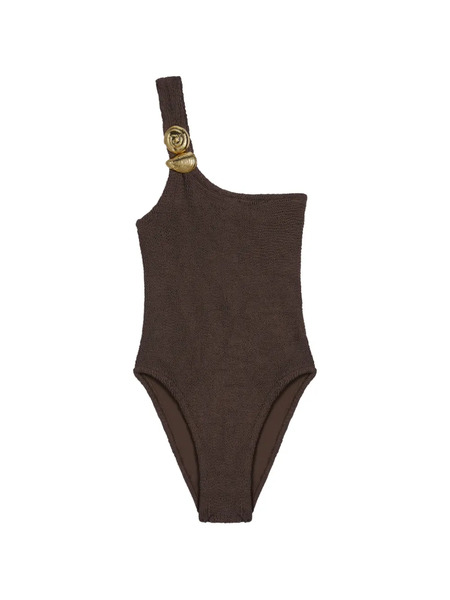  Reina Olga Textured Shell Detail Swimsuit - Brown 