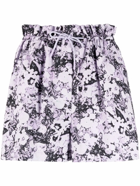  Remain Paperbag Waist Abstract Pattern Shorts - Purple 