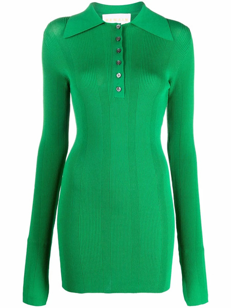  Remain Ribbed-knit Polo Top - Green 