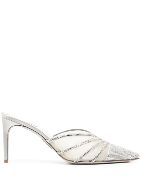  René Caovilla Bridal 80mm Crystal-embellished Mules - Grey 