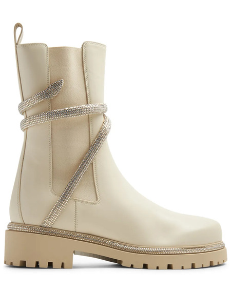  René Caovilla Crystal-embellished Leather Boots - Neutrals 