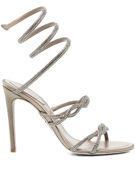 René Caovilla 110mm Crystal-embellished Spiral-wrap Sandals - Neutrals 