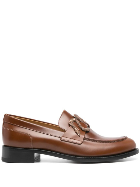  René Caovilla Morgana Rhinestone-embellished Leather Loafers - Brown 