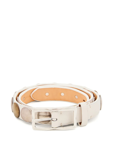  Reptile's House Round Studs Buckle Leather Belt - White 