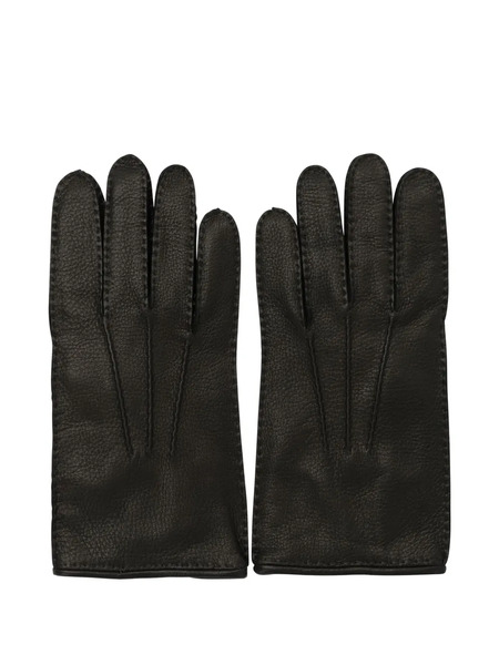  Restelli Button Leather Gloves - Black 