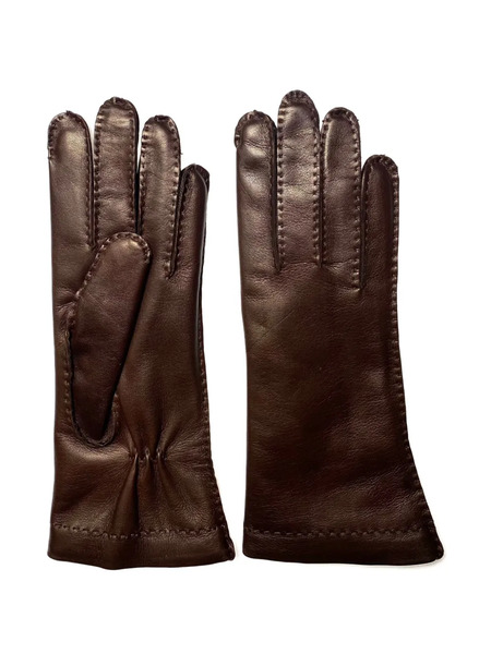  Restelli Stitched Leather Gloves - Brown 