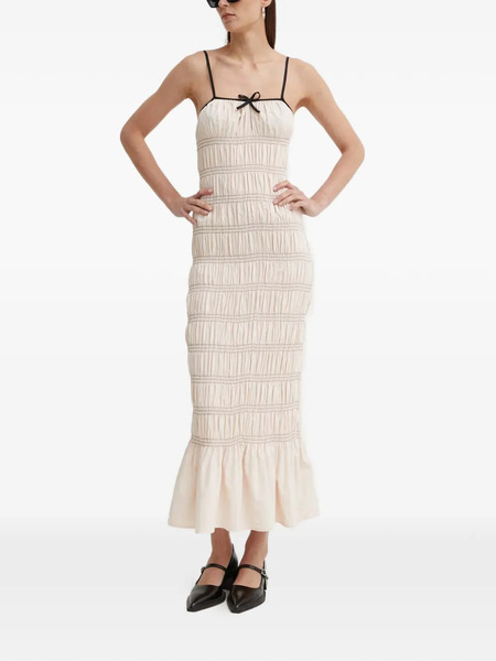  Résumé Beaurs Shirred Ruffle Midi Dress - Neutrals 