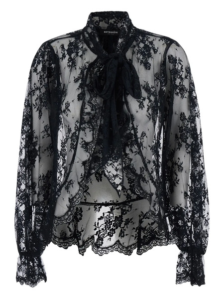  Retrofete Bow-detail Lace Blouse - Black 