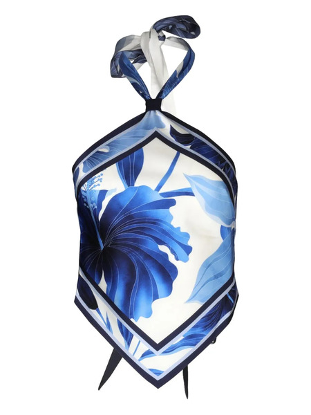  Retrofete Jamie Floral-print Scarf Top - Blue 