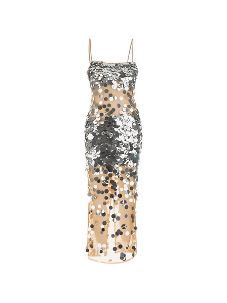  Retrofete Sequin Slip Midi Dress - Silver 